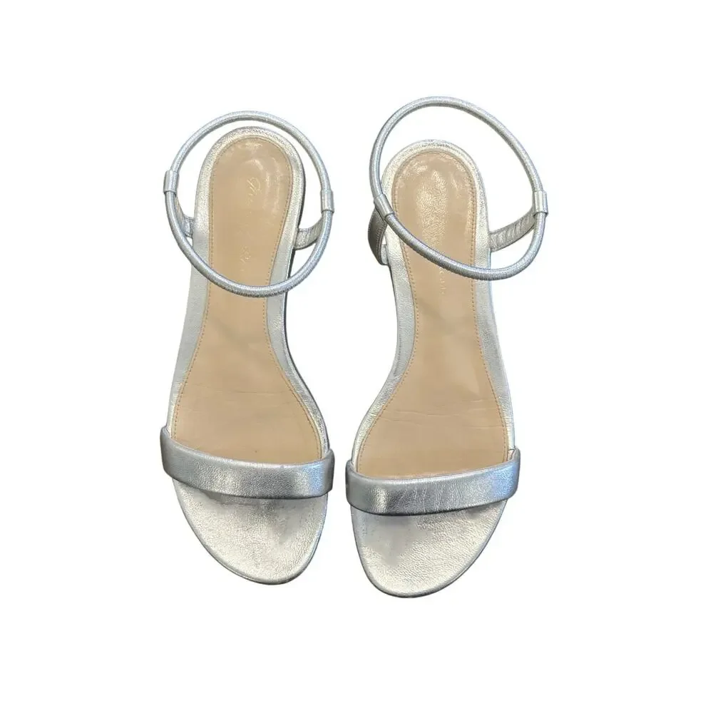Gianvito Rossi Jaime Silver Metallic Leather Ankle Strap Flat Sandals 36.5